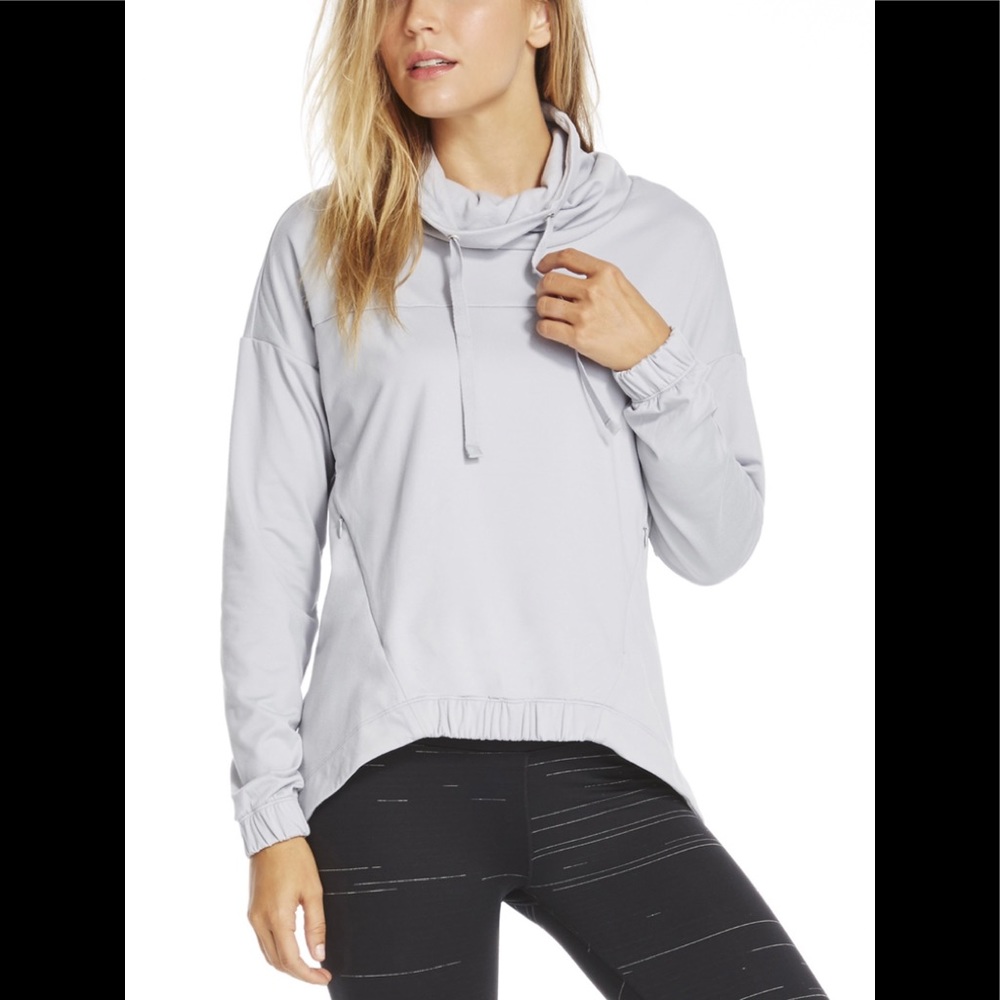 Fabletics Light Gray Pullover Cowl Neck Hoodie